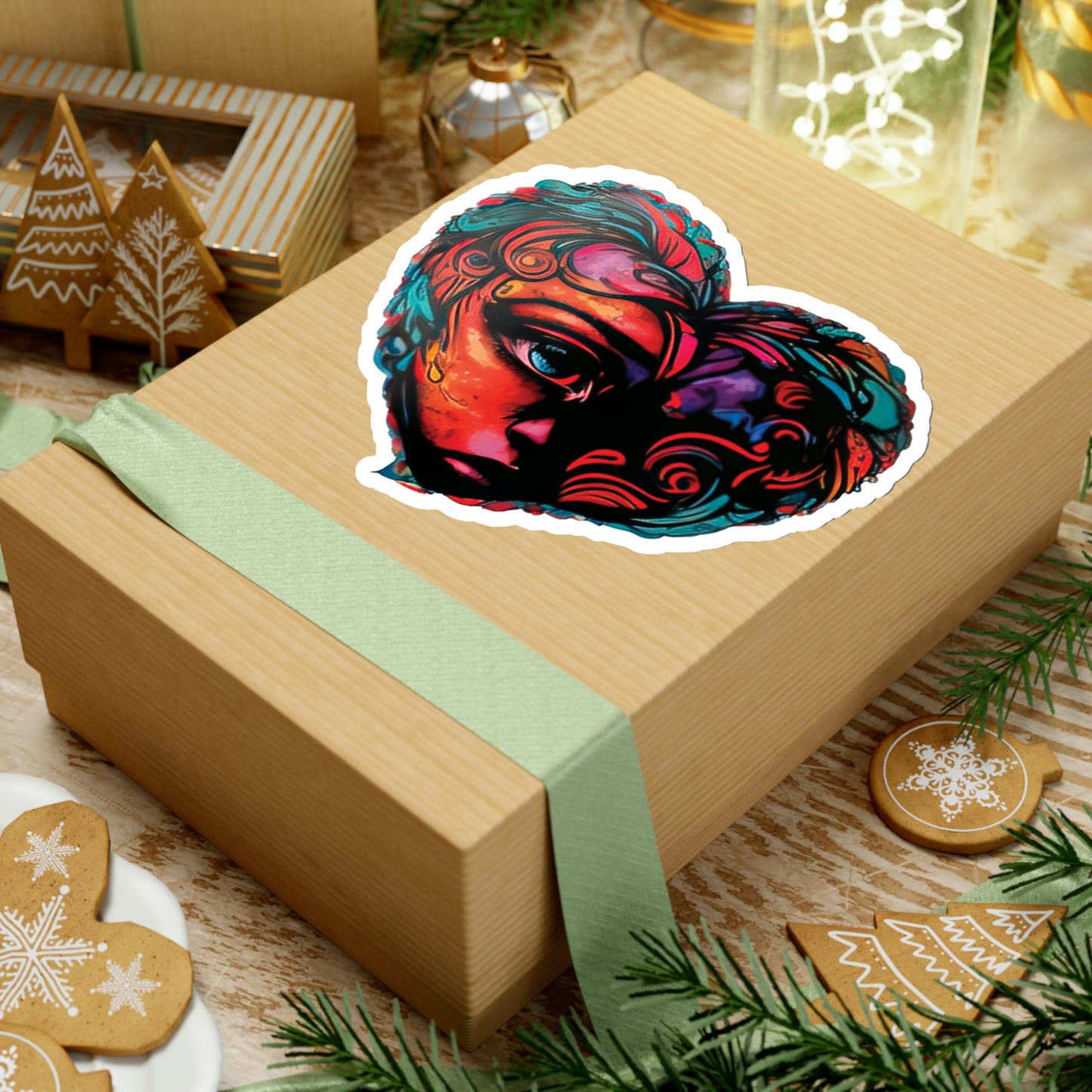 Heart-Shaped Art Piece: Woman's Portrait Sticker