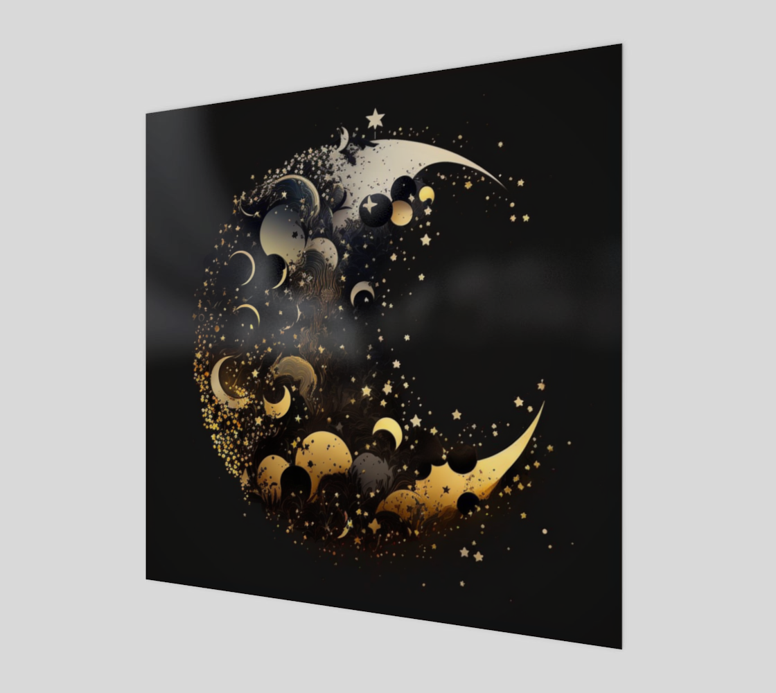 Black and Gold Moon and Stars Print