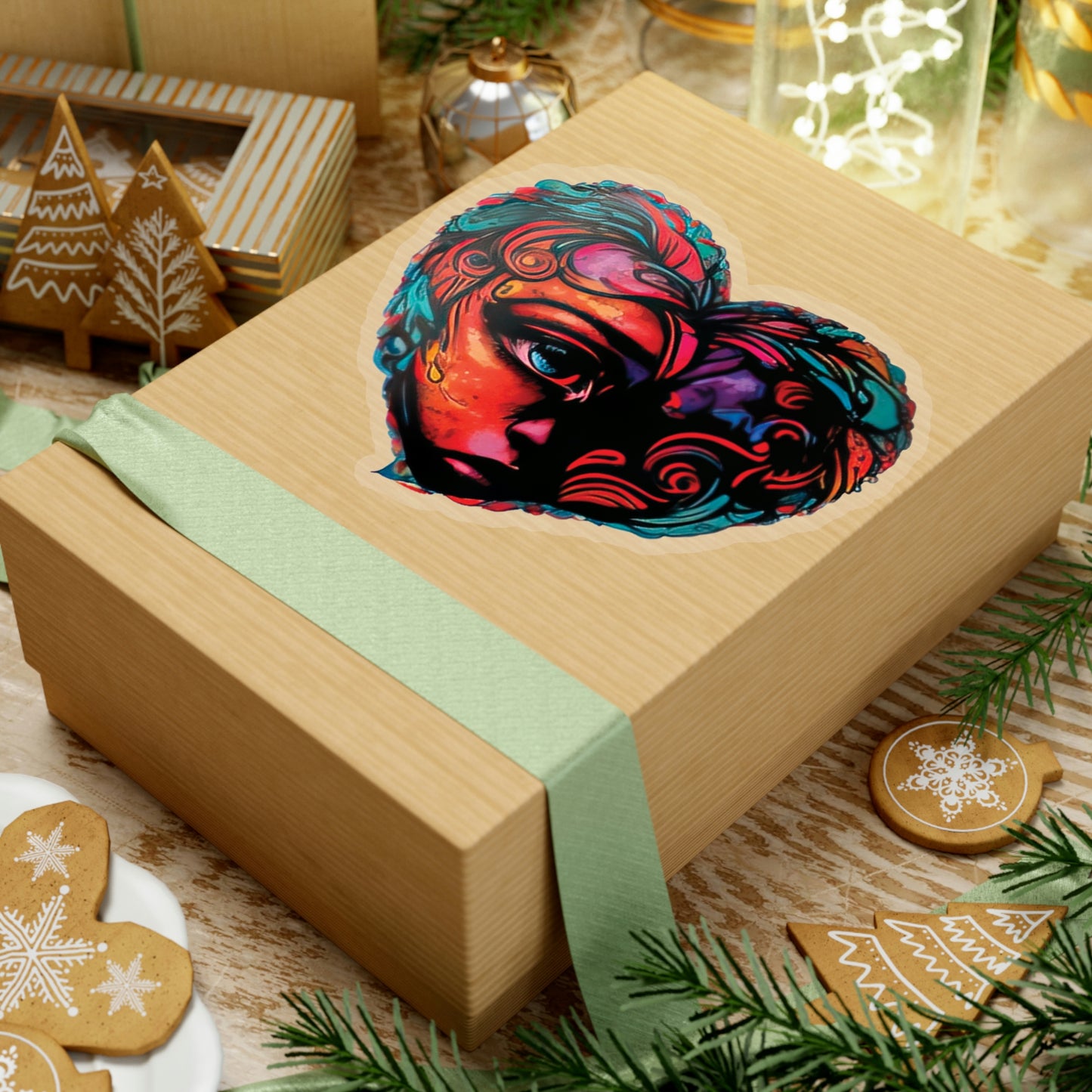 Heart-Shaped Art Piece: Woman's Portrait Sticker