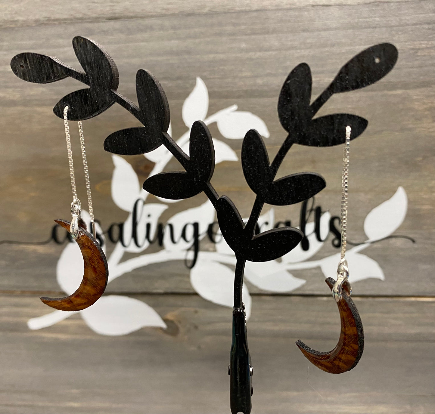 Wooden Moon Dangle Earrings