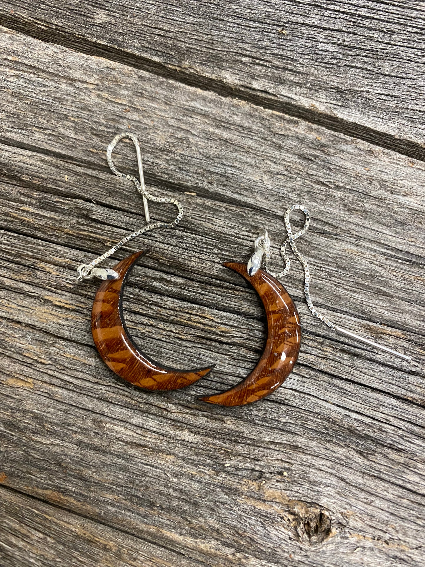 Wooden Moon Dangle Earrings