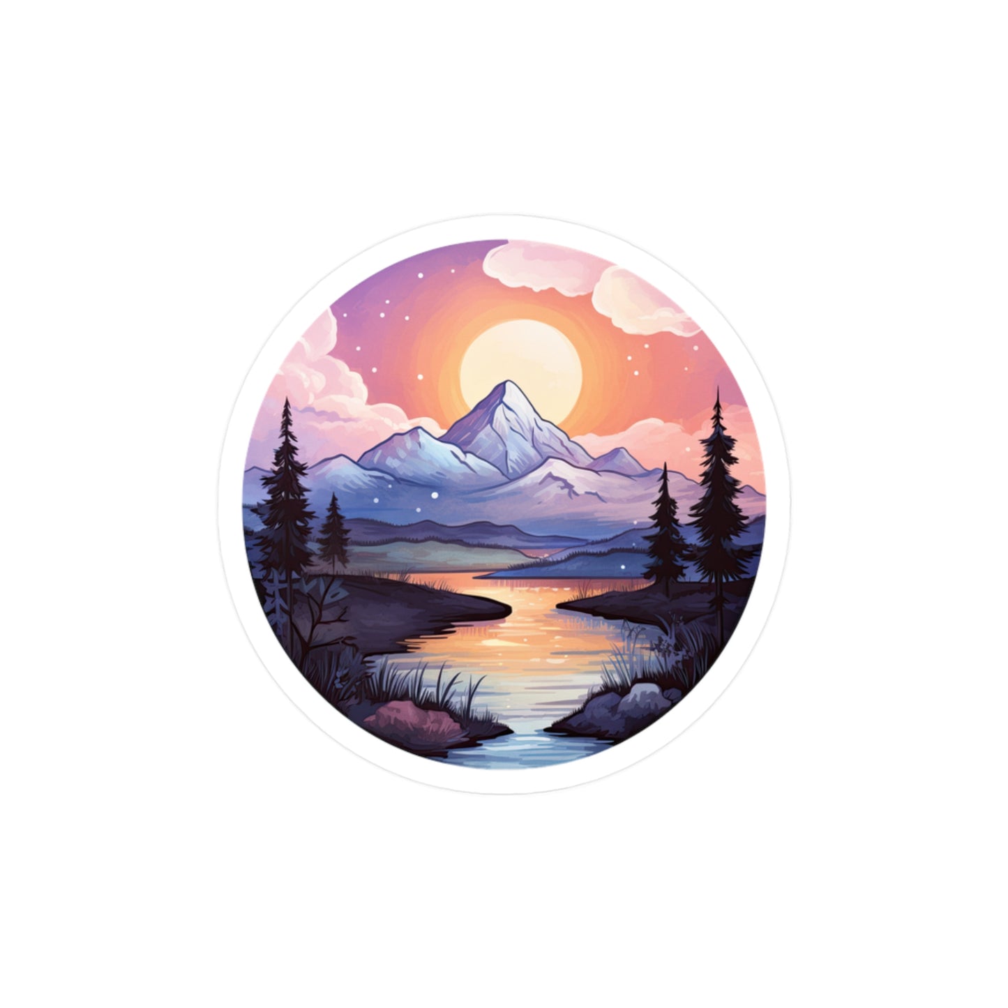 Serene Sunrise Mountain Sticker