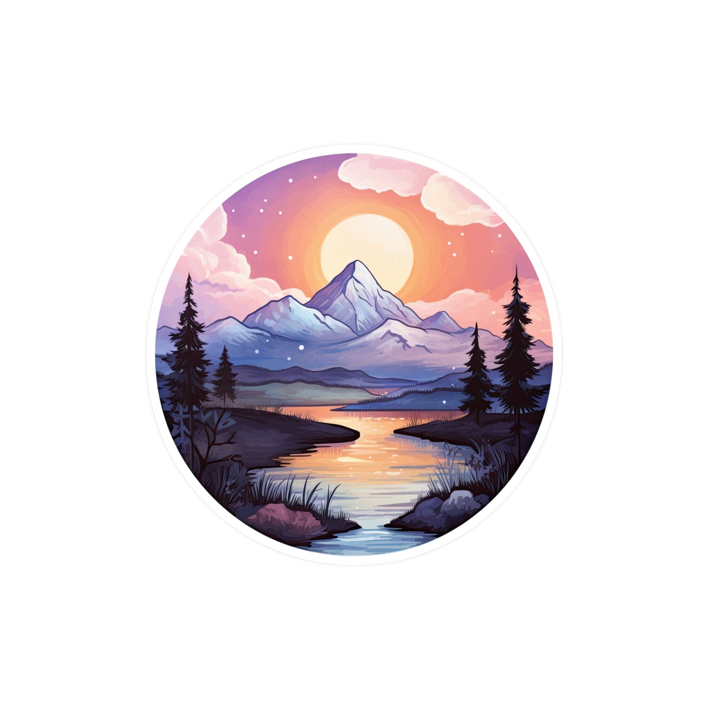 Serene Sunrise Mountain Sticker