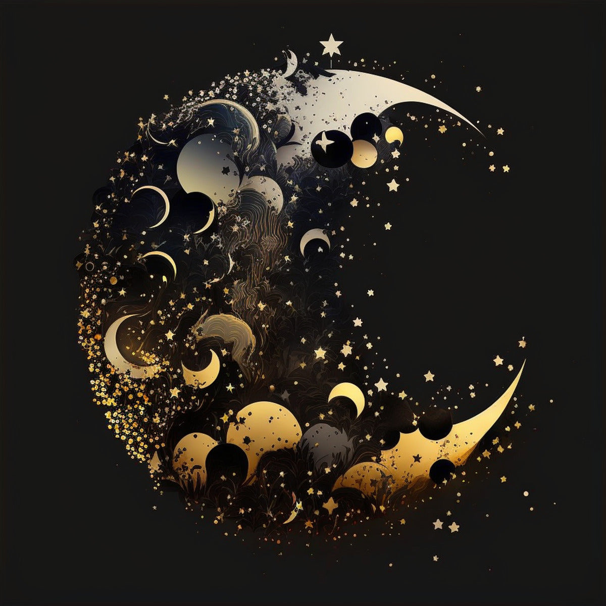 Black and Gold Moon and Stars Print