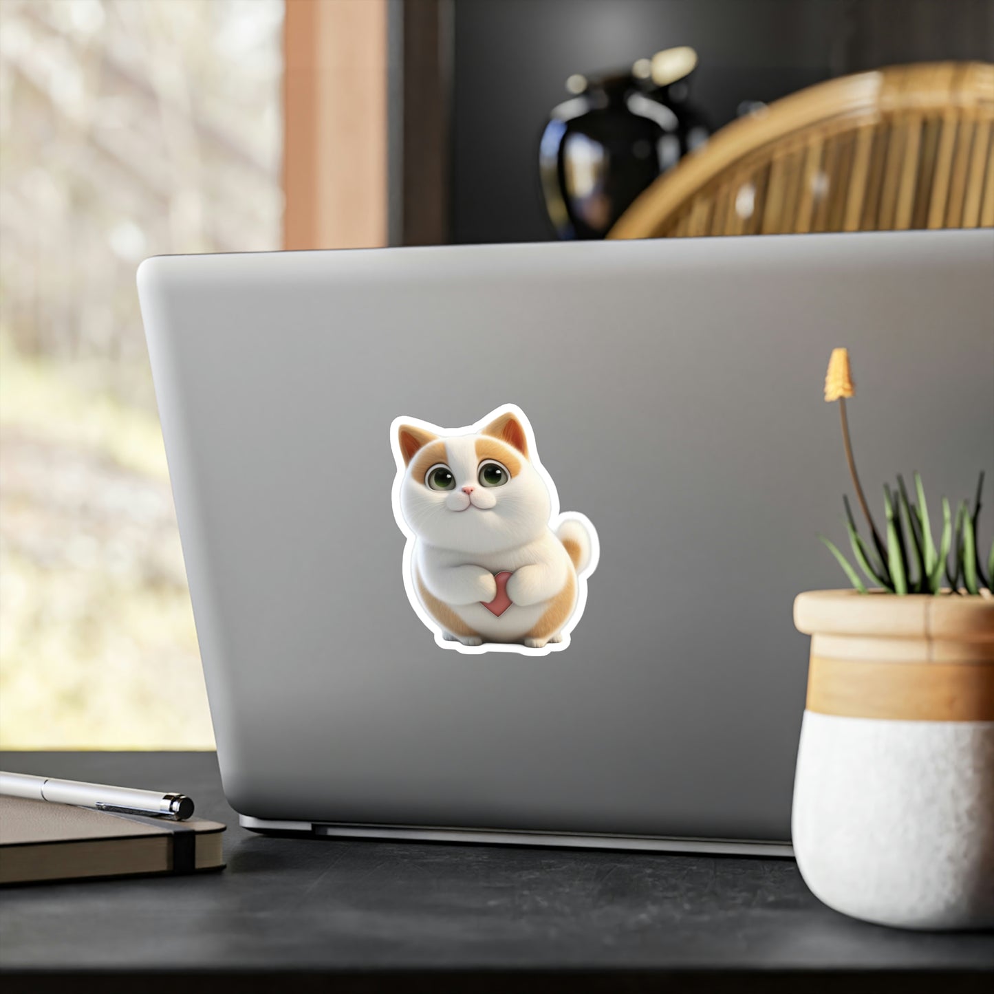 Cute Cat with Heart Vinyl Decal