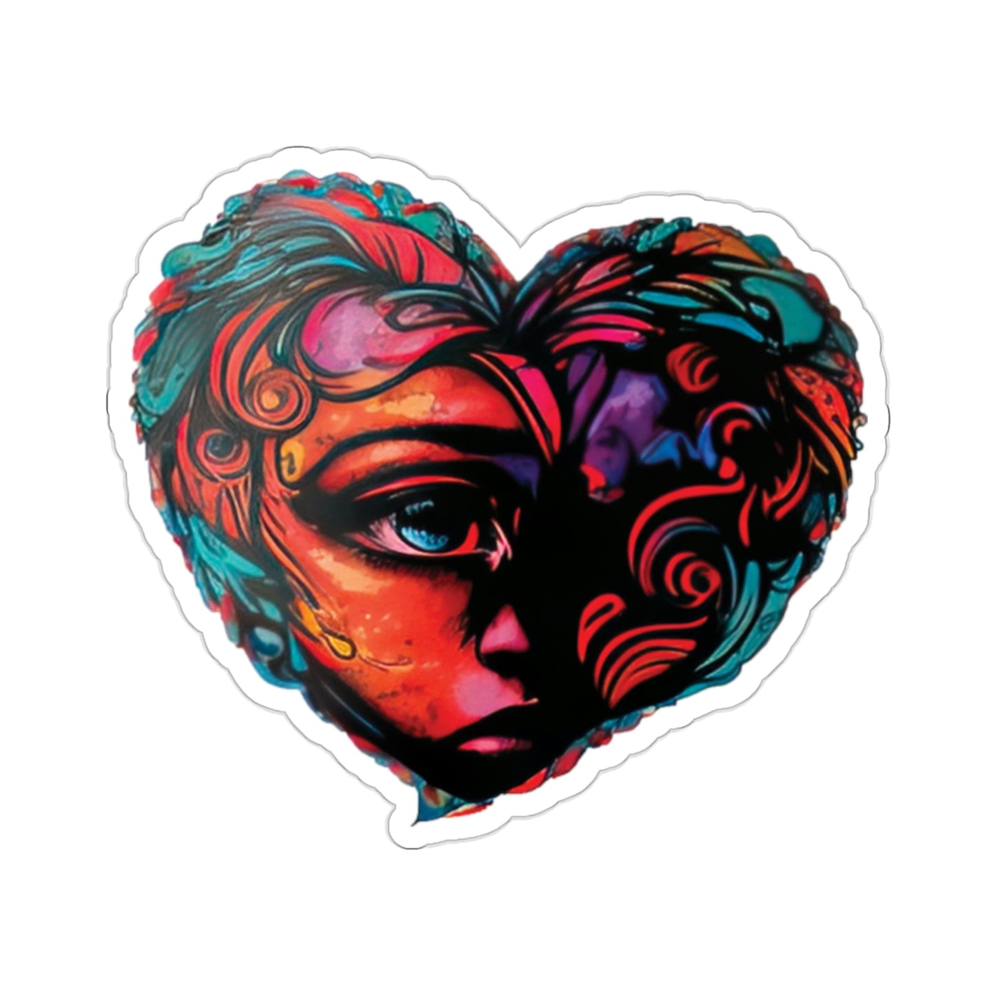 Heart-Shaped Art Piece: Woman's Portrait Sticker