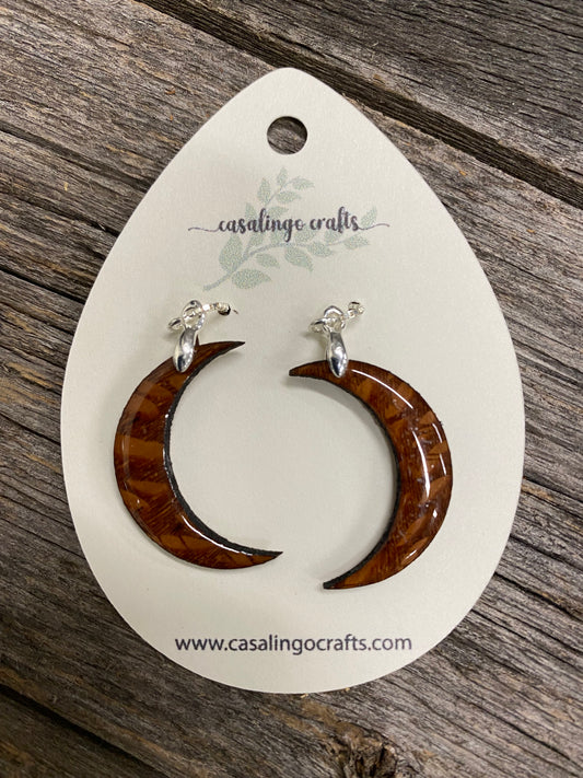 Wooden Moon Dangle Earrings