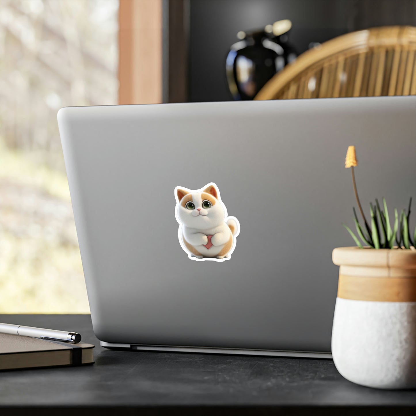 Cute Cat with Heart Vinyl Decal