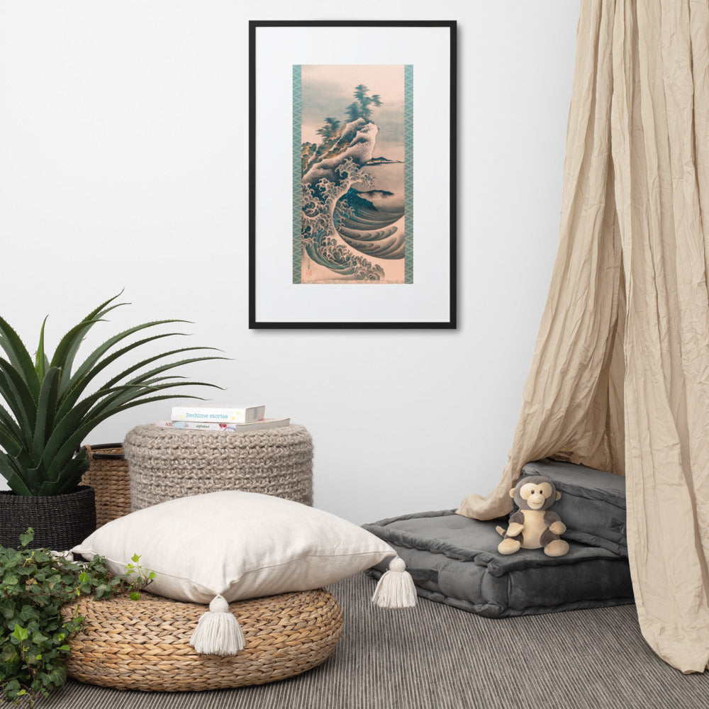 Breaking Waves Hokusai (Remastered) Framed Poster With Mat