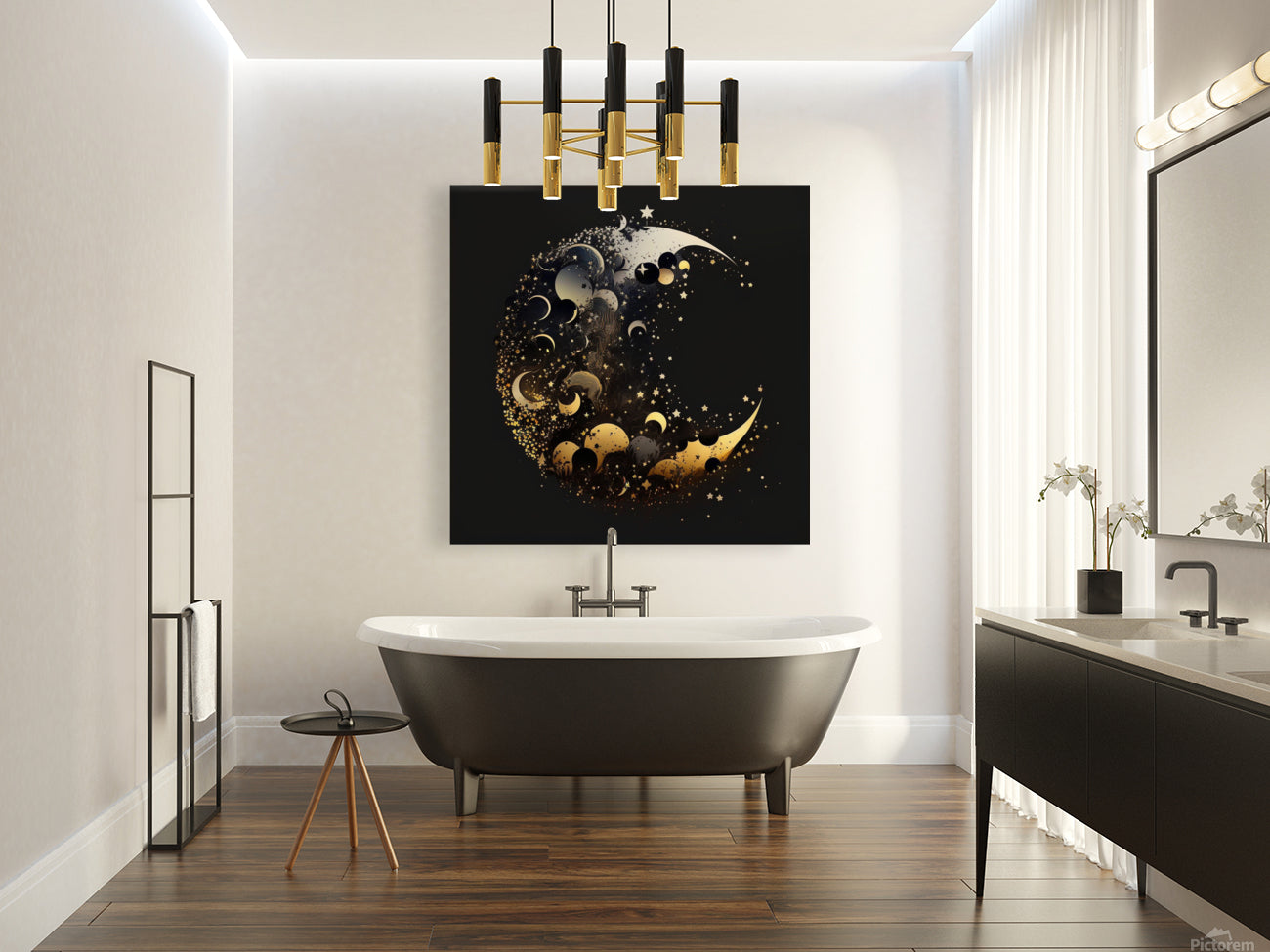 Black and Gold Moon and Stars Print